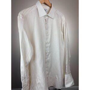 BRIONI Ivory/Pink/Gray Striped *French Cuff* Dress Shirt 16 1/2
